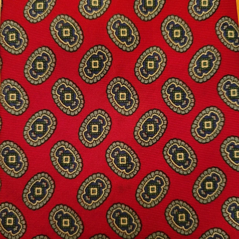 3 Vintage Wembley Power Tie Red Paisley Medallion Silk Geometric Preppy Academia